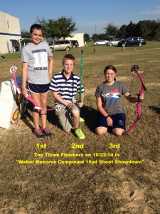 The Top three finishers in the alternative 15yd archery contest. 
